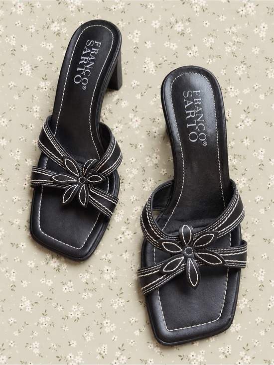Franco Sarto Shoes - VTG Y2K 90s Franco Sarto Black Leather Square Toe Mule Heel Sandal US7.5 Fairy